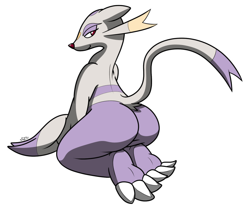 alpha_channel ambiguous_gender big_butt butt feet generation_5_pokemon hi_res looking_at_viewer looking_back looking_back_at_viewer mienshao nintendo pokemon pokemon_(species) raised_tail rear_view smile solo ssecrets151 tail