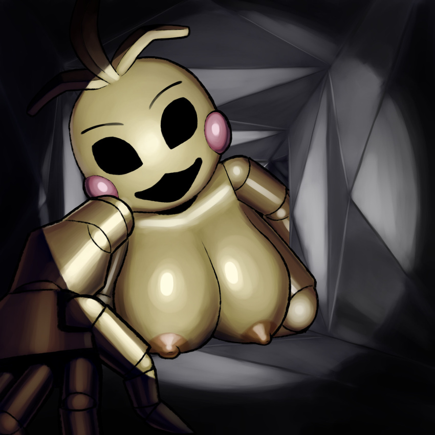 absurd_res animatronic anthro areola avian big_breasts bird black_eyes breasts chicken empty_eyes female five_nights_at_freddy's five_nights_at_freddy's_2 galliform gallus_(genus) ganmakurel head_feathers head_tuft hi_res looking_at_viewer machine nipples orange_areola orange_nipples phasianid reaching_towards_viewer robot rosy_cheeks scottgames smile solo toy_chica_(fnaf) tuft ventilation ventilation_shaft yellow_body
