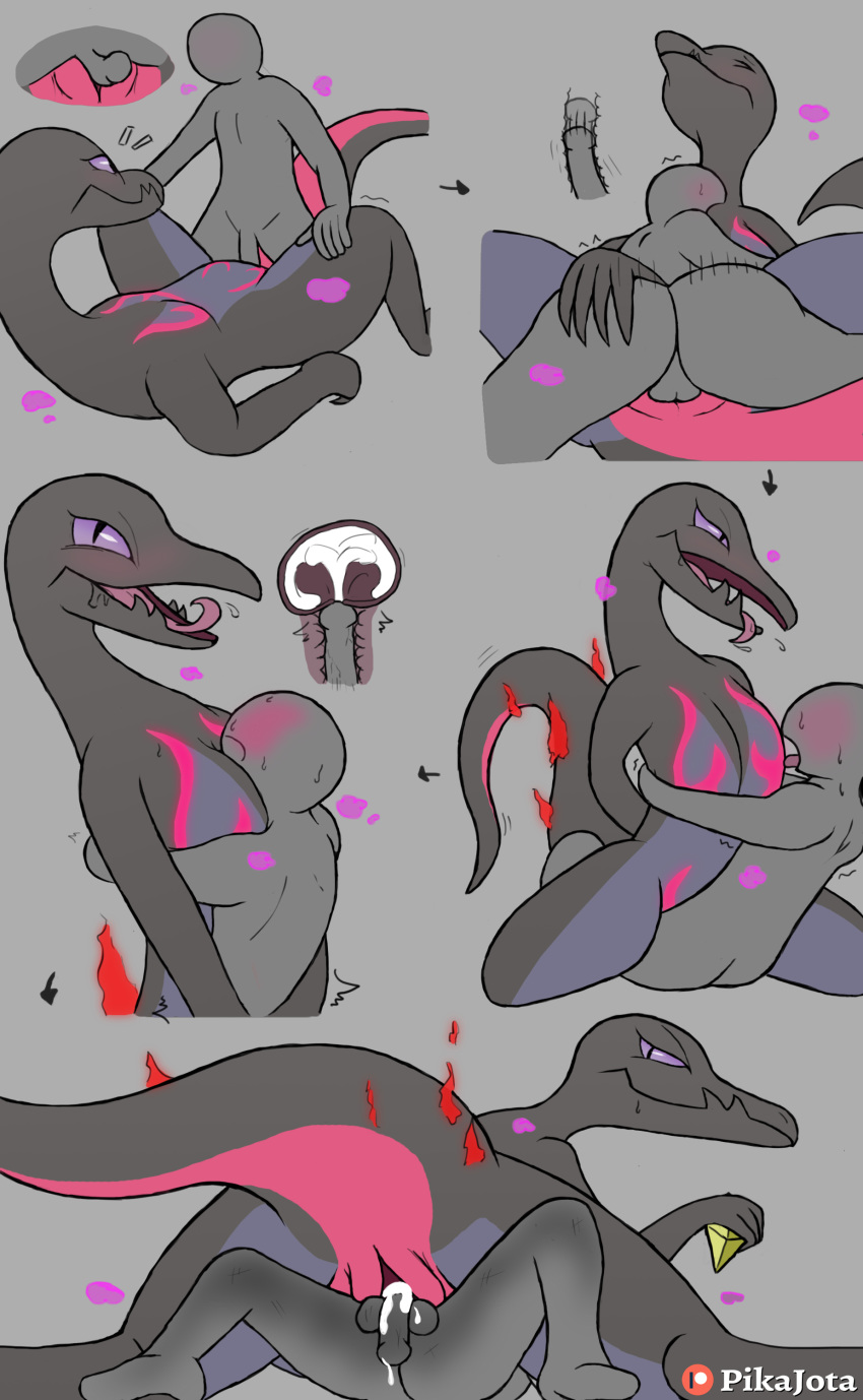 anthro blush cum cum_in_pussy cum_inside duo erection female first_person_view human human_male human_on_anthro interspecies larger_female male male/female male_on_anthro male_pov mammal nintendo nude open_mouth penis pikajota pok&eacute;mon pok&eacute;mon_(species) pok&eacute;philia pussy salazzle sex size_difference video_games