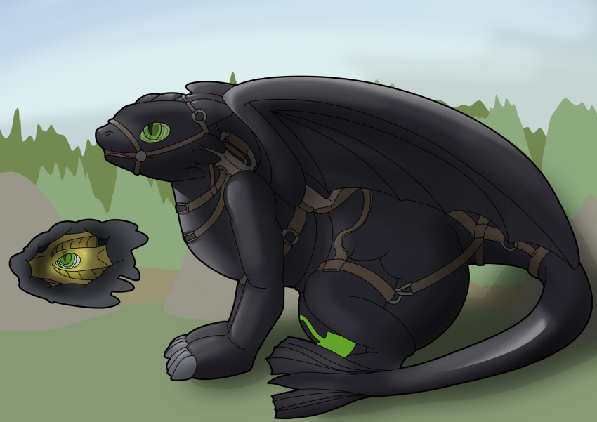 2025 anthro arbanis bdsm bodily_fluids bondage bondage_gear bound claws clothed clothing costume diaper digital_media_(artwork) dragon dreamworks encasement european_mythology feral fury_(httyd) gag gagged genital_fluids grass grass_field grassland hi_res horn how_to_train_your_dragon hypnosis hypnotic_eyes lock_symbol male mind_control mythological_creature mythological_scalie mythology nature night_fury null nullification outside plant plush_stuffing plushsuit restraints rock scalie solo stargatemorro tail toothless unclean_diaper urine used_diaper wearing_diaper western_dragon wet_diaper wings