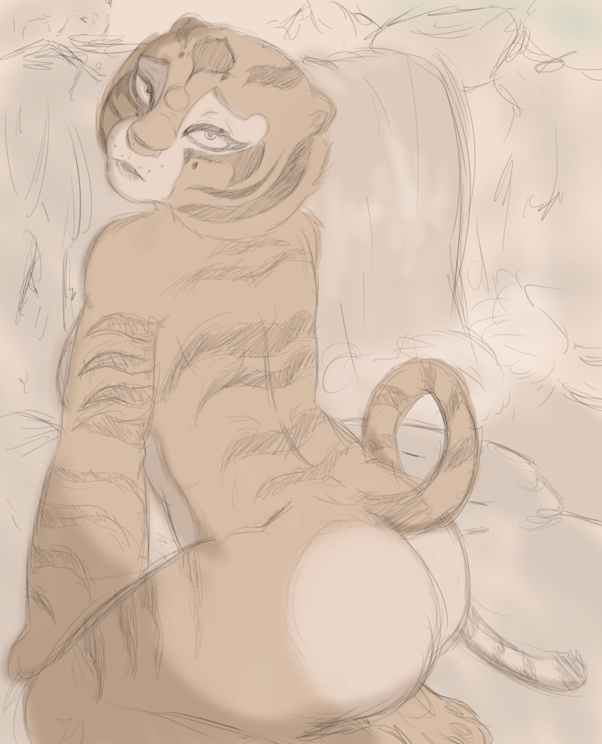 2018 anthro breasts butt deathlyfurry dreamworks feline female fur hot_spring invalid_tag kung_fu_panda lips mammal master_tigress patreon pose sketch spring stripes tiger water