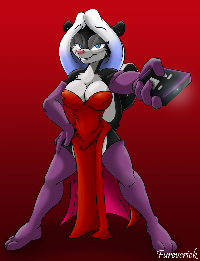 breasts cleavage clothed clothing controller cosplay disney eyewear fureverick glasses gown jessica_rabbit mammal possibilities remote_control sabrina sabrina_online skunk who_framed_roger_rabbit