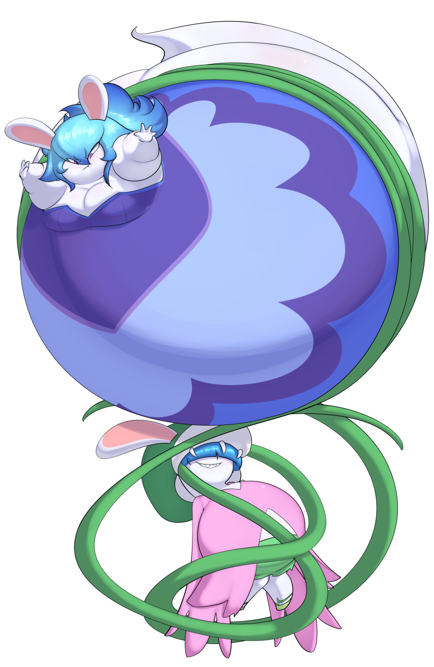 2023 4_fingers absurd_res annoyed anthro bangs belly big_belly big_butt blue_clothing blue_dress blue_eyebrows blue_hair blush bottomwear breasts butt chubby_cheeks cleavage closed_frown clothed clothed_anthro clothed_female clothing colored daphne_(mario_plus_rabbids) digital_drawing_(artwork) digital_media_(artwork) dress duo elemental_creature english_description eyebrow_through_hair eyebrows fat_arms female female/female female_anthro fingers flora_fauna footwear frown fully_clothed fully_clothed_anthro fully_clothed_female fur furrowed_brow furrowed_eyebrows ghost green_bottomwear green_clothing green_hat green_headwear green_skirt hair hair_over_eyes hat headgear headwear hi_res huge_belly huge_butt hybrid inflation lagomorph larger_anthro larger_female lifting_another light lighting long_ears long_hair mammal mario_plus_rabbids_sparks_of_hope medium_breasts midair midnite_(mario_plus_rabbids) monobutt mouth_closed multicolored_hair noseless plant princecoffeecakes purple_clothing purple_eyes purple_shirt purple_topwear rabbid raving_rabbids rayman_(series) shaded sharp_teeth shirt shoes simple_background size_difference skirt smaller_anthro smaller_female spirit tan_inner_ear teeth toothy_smile topwear translucent translucent_hair two_tone_hair ubisoft vines white_background white_body white_fur yellow_clothing yellow_footwear yellow_shoes