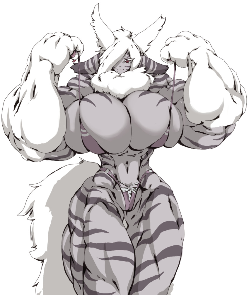 abs anthro big_breasts black_skin breasts cat771115 chest_tuft feline female fur gloves_(marking) grey_skin hair huge_muscles hyper hyper_muscles mammal markings multicolored_fur multicolored_skin muscular muscular_female muscular_thighs tiger tora_chitose tuft