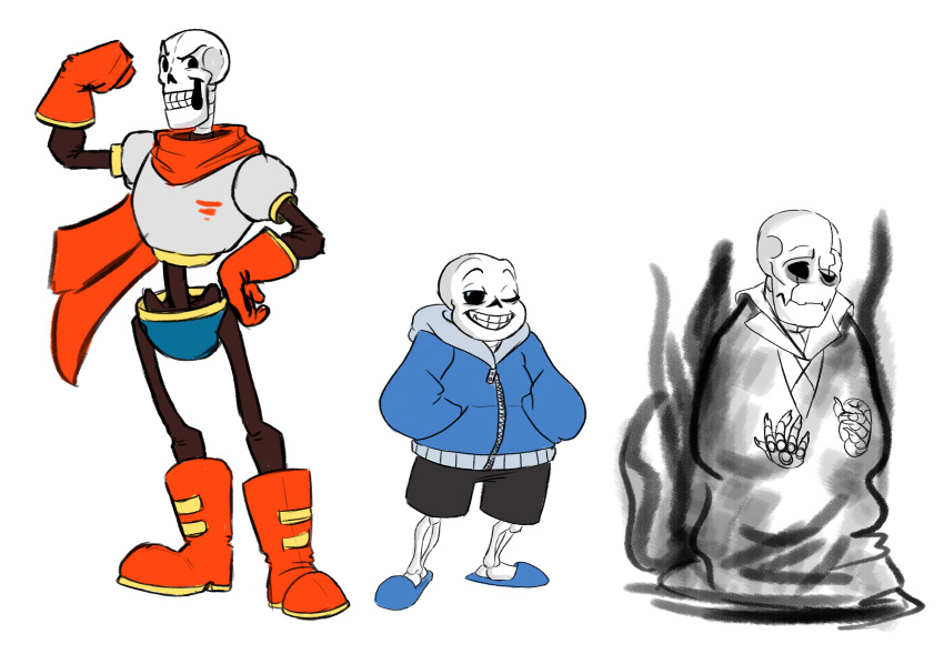 animated_skeleton bone boots clothing earthsong9405 footwear gaster gloves group humanoid male not_furry papyrus_(undertale) sans_(undertale) scarf simple_background skeleton spirit undead undertale video_games white_background