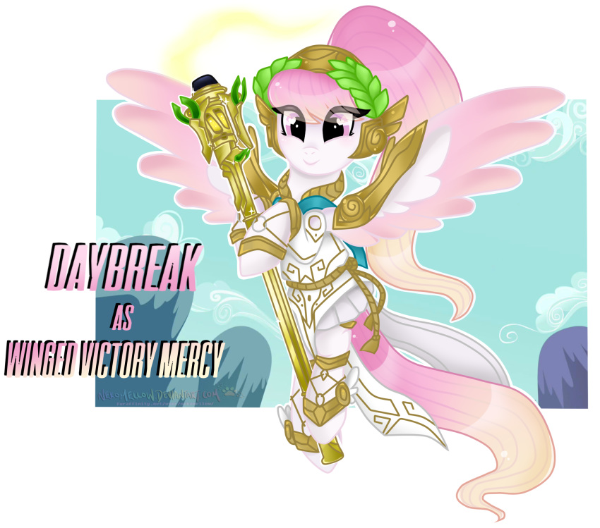 artist blush clothing daybreak digital_media_(artwork) equine female friendship_is_magic hair horse mammal mercy my_little_pony nekomellow overwatch pegasus pony video_games wings