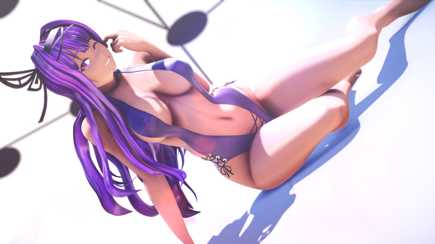 1girl 3d blazblue blazblue_variable_heart highres kajun_faycott purple_hair solo swimsuit tagme