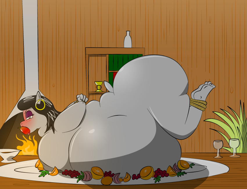 americananomaly_(artist) anthro belly big_belly big_breasts big_butt breasts butt female hippopotamus holidays huge_butt looking_at_viewer mammal nipples nude overweight solo thanksgiving