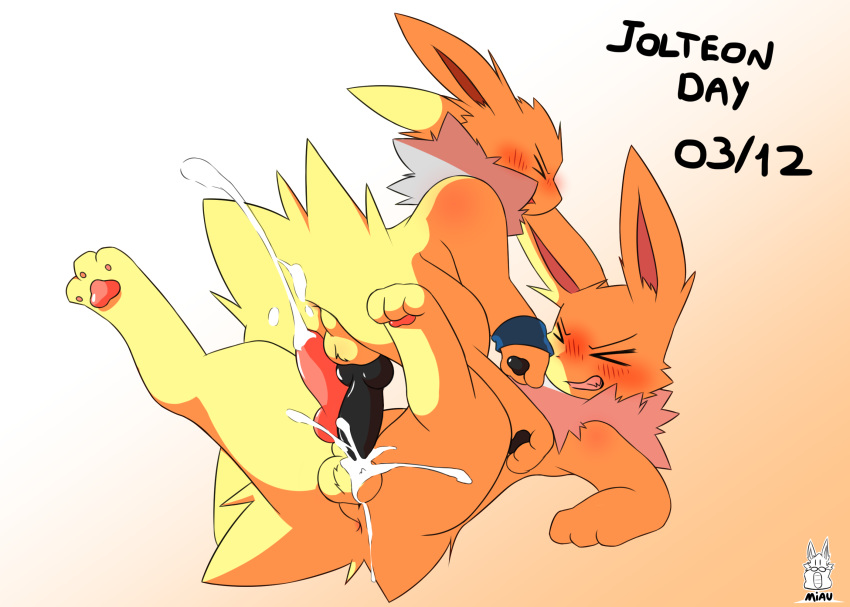 animal_genitalia animal_penis balls canine_penis cum cum_on_balls cumshot eeveelution ejaculation jetta_the_jolteon jolteon knot male male/male miau nintendo orgasm penis pok&eacute;mon pok&eacute;mon_(species) video_games