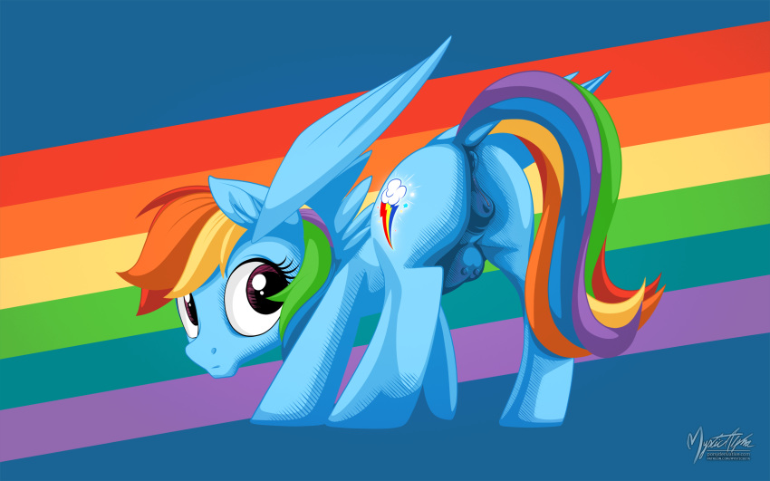 16:10 2016 animal_genitalia animal_pussy anus ass_up butt cutie_mark dock equine equine_pussy feathered_wings feathers female feral friendship_is_magic hair looking_back mammal multicolored_hair multicolored_tail my_little_pony mysticalpha nipples pegasus pussy rainbow_dash_(mlp) rainbow_hair rainbow_tail solo teats wings