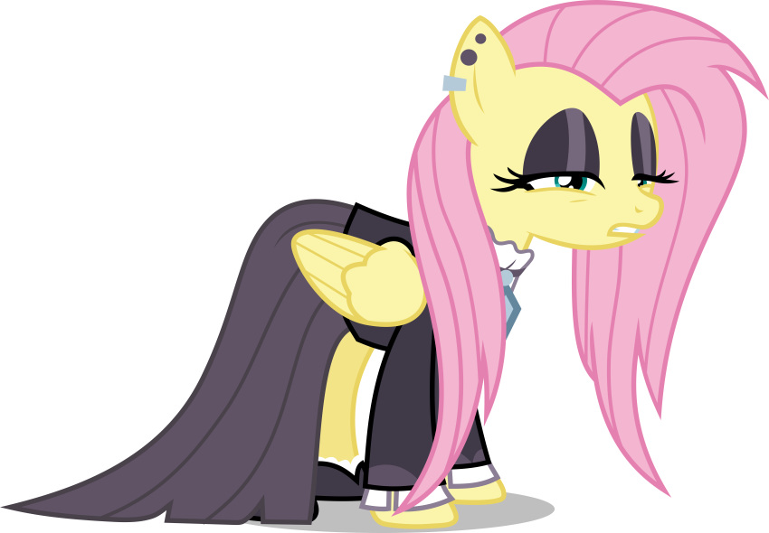 2018 clothing dress equine eyeshadow female fluttershy_(mlp) friendship_is_magic frownfactory goth hair hi_res makeup mammal my_little_pony pegasus pink_hair solo vector wings