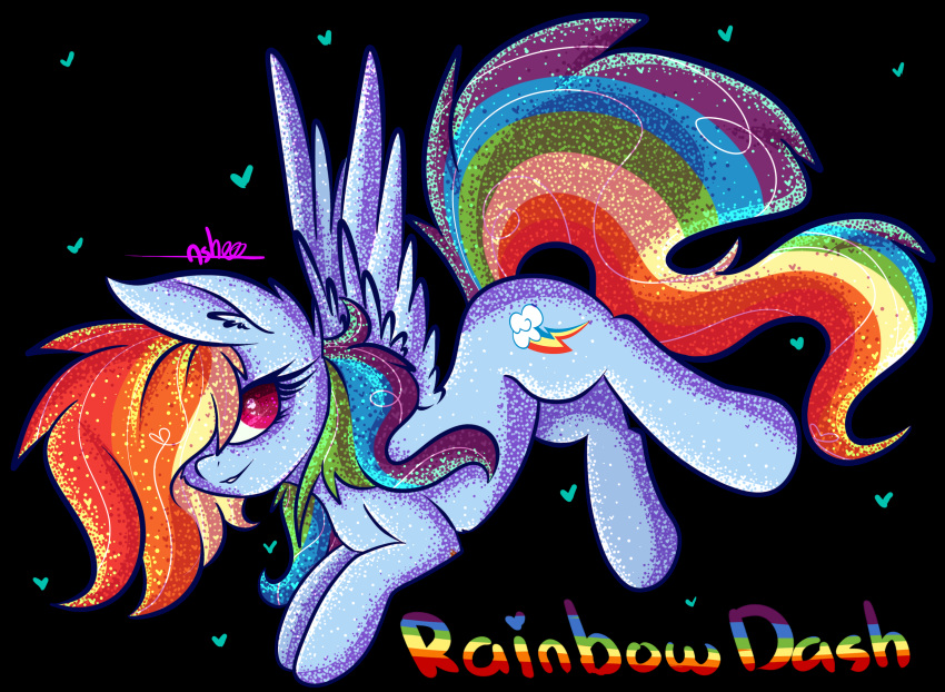 &lt;3 2016 ashee_cakes black_background blue_feathers cutie_mark equine feathered_wings feathers female feral friendship_is_magic hair looking_at_viewer mammal multicolored_hair my_little_pony pegasus rainbow_dash_(mlp) red_eyes simple_background solo spread_wings text wings