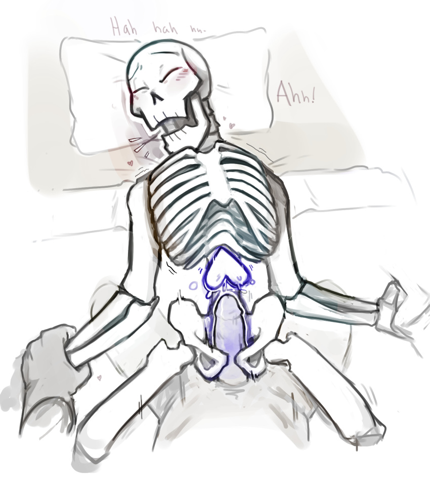 &lt;3 anal anal_penetration animated_skeleton bed blush bone dialogue english_text erection eyes_closed first_person_view hi_res human humanoid humanoid_penis male male/male mammal not_furry papyrus_(undertale) penetration penis pillow sex skeleton soul text theyaois_(artist) undead undertale video_games