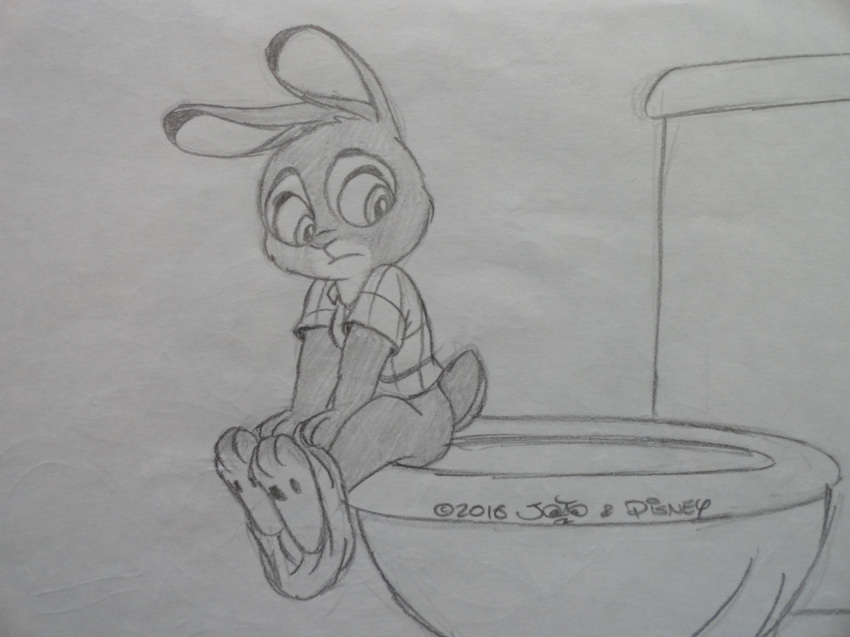 4:3 anthro disney female jpp jppaqui_(artist) judy_hopps lagomorph mammal rabbit sitting sketch solo toilet traditional_media_(artwork) zootopia