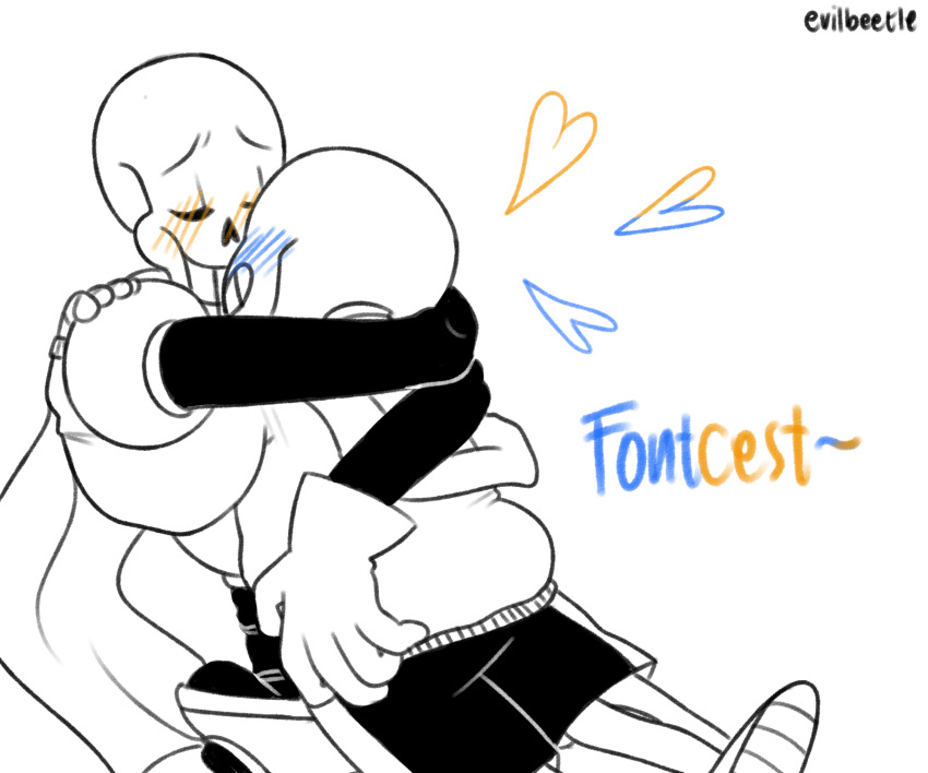 &lt;3 animated_skeleton blush bone clothing english_text evilbeetle eyes_closed hug humanoid kissing male male/male not_furry papyrus_(undertale) sans_(undertale) simple_background skeleton smile text undead undertale video_games white_background