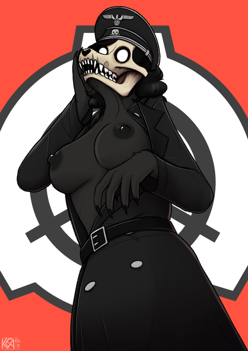 anthro big_breasts black_fur breasts canine clothing female fur hair kea_(artist) looking_at_viewer mammal monster scp-1471 scp_foundation skull