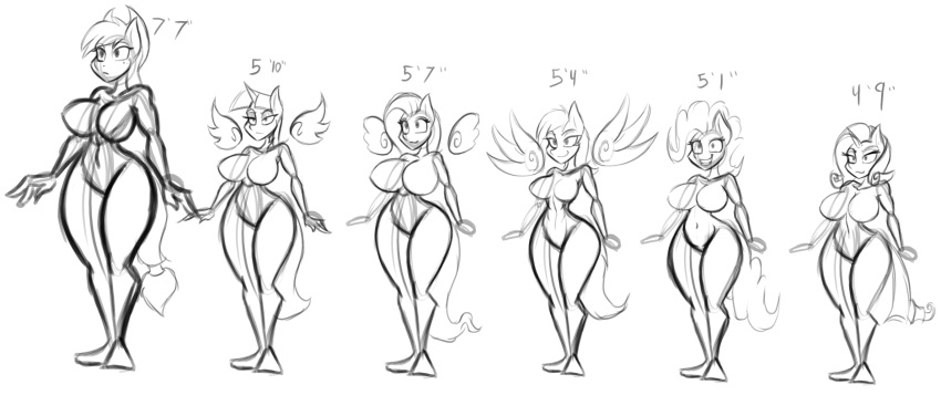 2015 anthro anthrofied applejack_(mlp) big_breasts breasts earth_pony equine feathered_wings feathers female fluttershy_(mlp) friendship_is_magic group height_chart horn horse jrvanesbroek mammal monochrome my_little_pony pegasus pinkie_pie_(mlp) pony rainbow_dash_(mlp) rarity_(mlp) size_chart sketch twilight_sparkle_(mlp) unicorn winged_unicorn wings