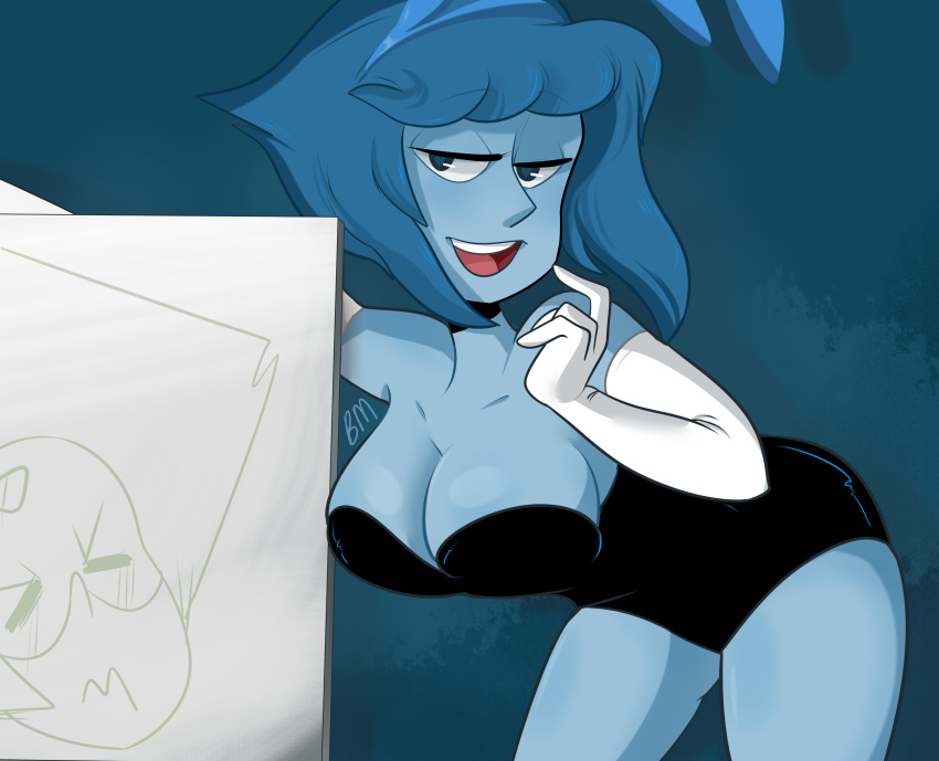 &lt;3 &lt;3_eyes alien armwear big_breasts blushmallet breasts bunny_costume cartoon_network cleavage clothed clothing cosplay costume elbow_gloves fake_ears fake_rabbit_ears female gem_(species) gloves lapis_lazuli_(steven_universe) not_furry smile solo steven_universe