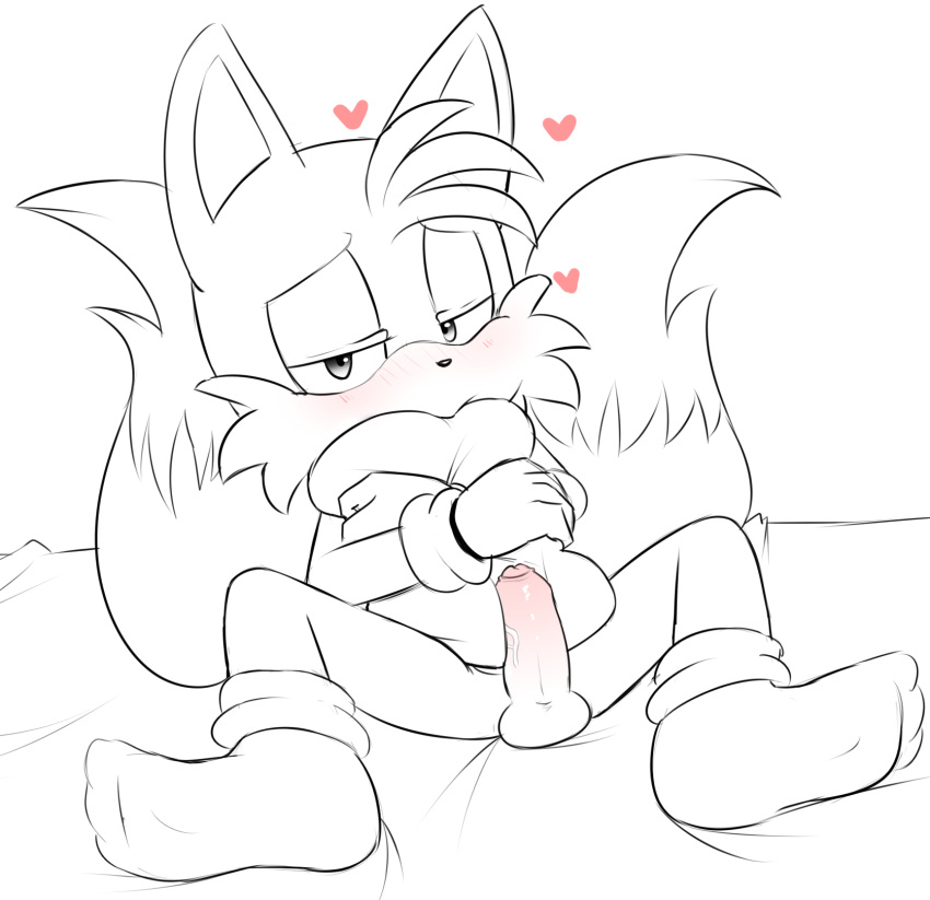 &lt;3 anthro balls blush canine clothing erection fox gloves hearlesssoul hi_res male mammal miles_prower penis pillow solo sonic_(series) video_games