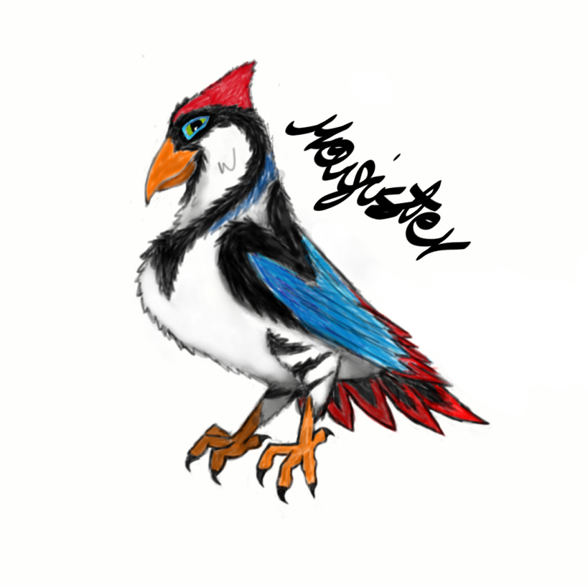 avian beak bird blue_wings fantasy green_eyes looking_at_viewer magister simple_background white_background wings