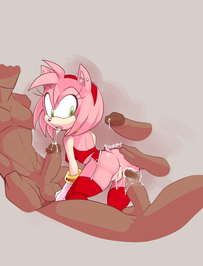 2018 amy_rose anthro anus balls butt clothing conditional_dnp cum cum_in_pussy cum_inside dark_skin erection faceless_male female gloves green_eyes group group_sex hair hairband hand_on_butt hedgehog hi_res human human_on_anthro interspecies kayla-na male male/female mammal nude penis pink_hair pull_out sex short_hair signature sonic_(series) video_games