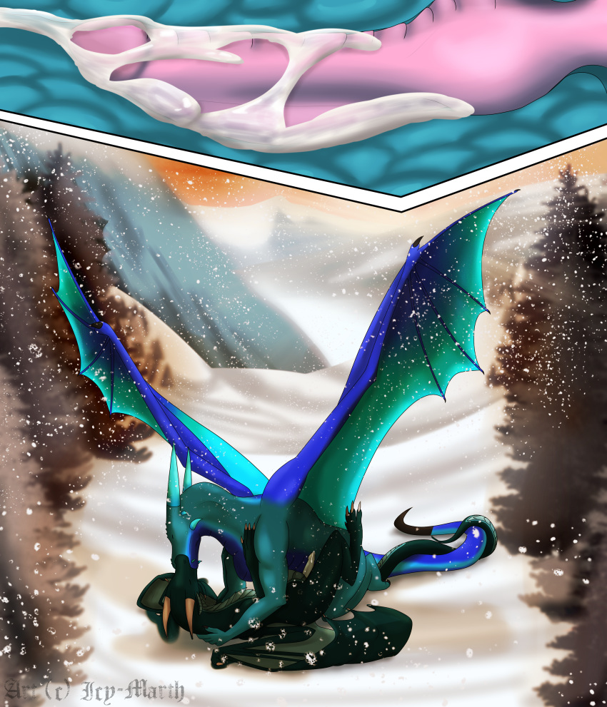 2017 3_toes absurd_res anal anal_penetration animal_genitalia animal_penis anus blue_penis blue_scales claws cum cum_in_ass cum_inside cum_while_penetrated cumshot cutaway detailed_background dewclaw digital_media_(artwork) dragon duo ejaculation entwined_tails erection eyes_closed feral feral_on_feral forest garo garo_(garoshadowscale) garoshadowscale hands-free hi_res hindpaw horn ice_dragon icy-marth internal kissing lying male male/male male_penetrating membranous_wings missionary_position mountain nude on_back orgasm paws penetration penis pink_penis precum reptile scales scalie sex shaded shard shard_(aquafreeze) snow spread_legs spreading sunset toe_claws toes tree western_dragon wings