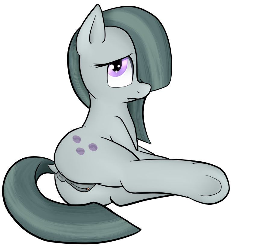 2016 alpha_channel anus butt cutie_mark earth_pony equine female feral friendship_is_magic fur grey_fur grey_hair hair hi_res horse looking_at_viewer mammal marble_pie_(mlp) my_little_pony neighday pony purple_eyes pussy simple_background solo transparent_background