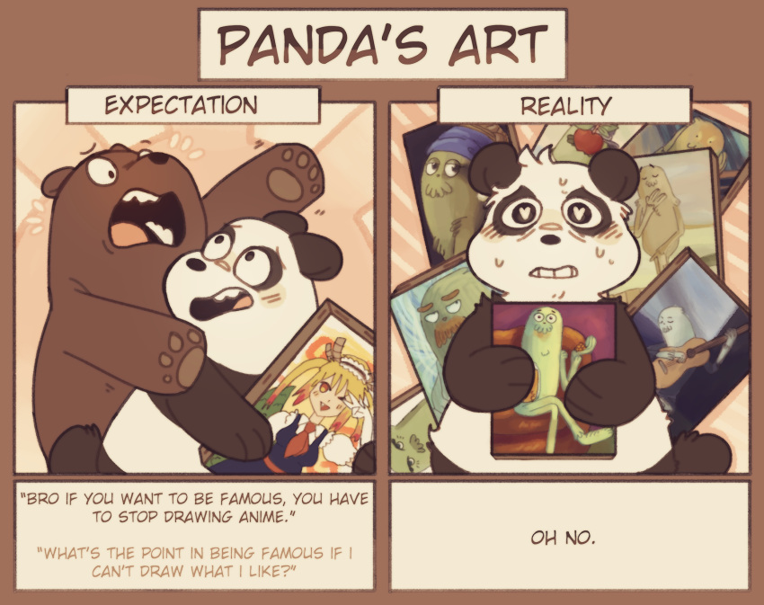 bear blush cartoon_network charlie_(wbb) duo english_text grizzly_(wbb) grizzly_bear katidoj lovesick male male/male mammal obese overweight painting pairing panda panda_(wbb) sasquatch text we_bare_bears