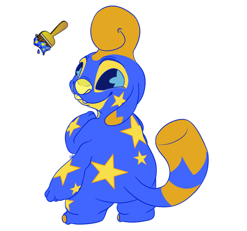 2018 4_arms alien alpha_channel alternate_color blue_body blue_eyes cute_fangs digital_drawing_(artwork) digital_media_(artwork) disney experiment_(species) hi_res lilo_and_stitch looking_at_viewer looking_back multi_arm multi_limb neopets paintbrush simple_background smile snafuangel solo star_eyes tongue tongue_out transparent_background yaarp yellow_nose yellow_tongue