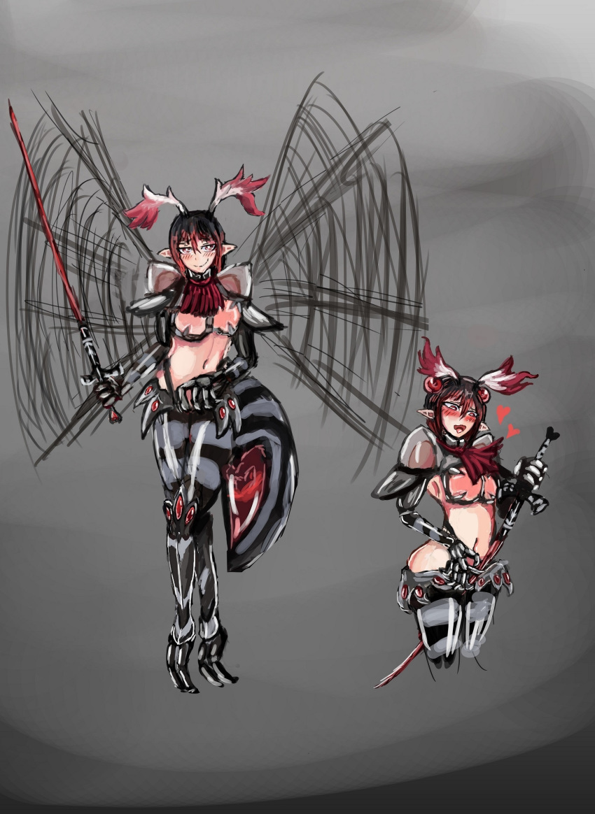 1girl antenna flying insect_girl looking_at_viewer monster_girl monster_girl_encyclopedia mosquito standing sword vamp_mosquito_(monster_girl_encyclopedia) weapon wings