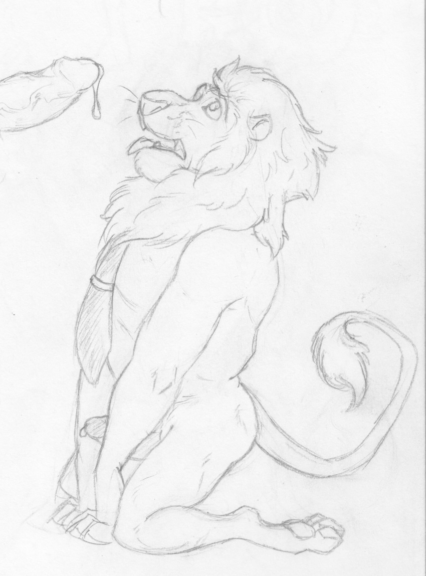 2016 anthro barefoot digitigrade disembodied_penis disney dripping duo erection feline greyscale hi_res humanoid_penis leodore_lionheart lion male male/male mammal mane monochrome mostly_nude muscular necktie neverwolf pawpads pencil_(artwork) penis precum side_view simple_background solo_focus tongue tongue_out traditional_media_(artwork) vein veiny_penis zootopia