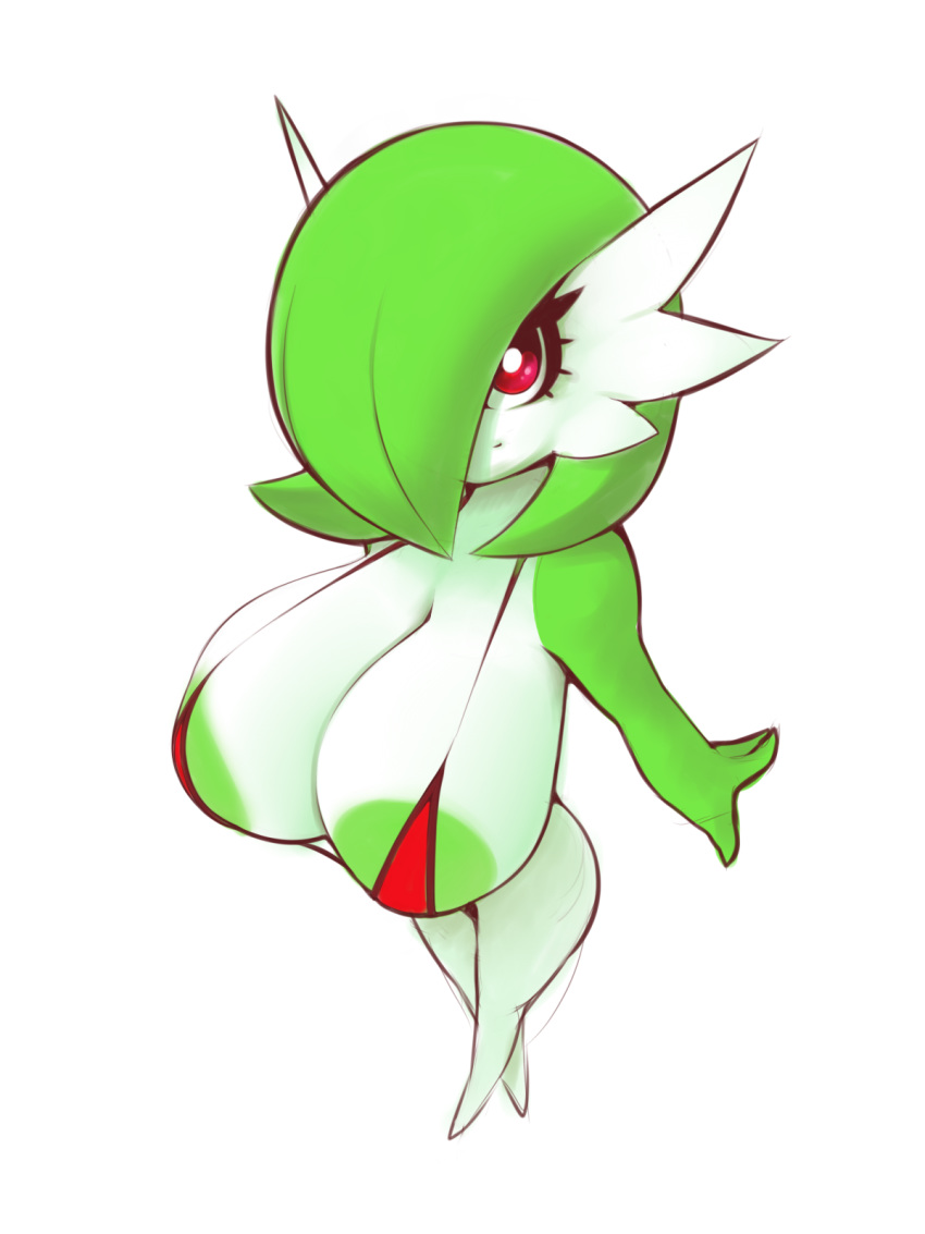 2018 areola areola_slip big_breasts bikini bottomless breasts clothed clothing colored_sketch female gardevoir green_hair green_skin hair hair_over_eye hi_res huge_breasts humanoid looking_at_viewer nintendo not_furry plantpenetrator pok&eacute;mon pok&eacute;mon_(species) red_eyes simple_background sketch skimpy solo standing swimsuit two-tone_skin video_games white_background white_skin