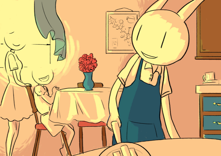 antelope apron child clothed clothing cooking family female flower gazelle group henry_(nq) hi_res inside kitchen male mammal nan_quest open_mouth open_smile painting papplemelon plant smile spoiler vase young