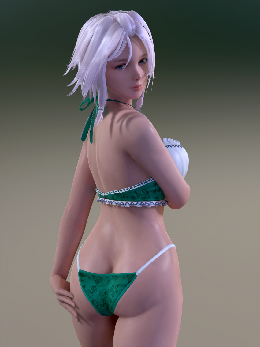 1girl 3d ass back bikini blue_eyes breasts butt_crack dead_or_alive female lips looking_at_viewer looking_back luna_(doa) posterior_cleavage radianteld short_hair solo source_filmmaker standing swimsuit thong underwear white_hair
