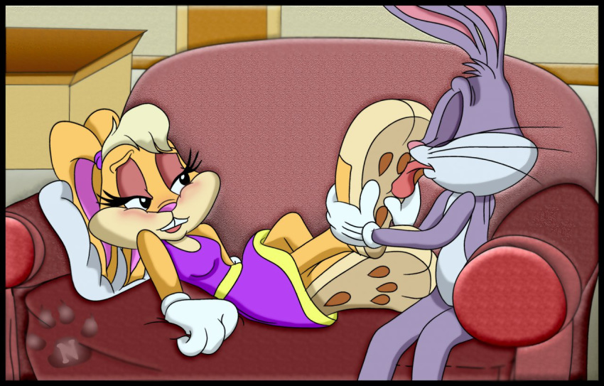 blush bugs_bunny clothing dress duo eyes_closed female foot_fetish foot_lick lagomorph licking lola_bunny looney_tunes male male/female mammal nude pawneddyfurry rabbit sofa the_looney_tunes_show tongue tongue_out warner_brothers