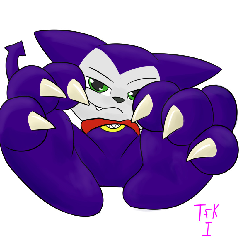 3_toes claws digimon digimon_(species) feet foot_fetish foot_focus impmon paws signature simple_background smile soles thefurryking1 toe_claws toes white_background