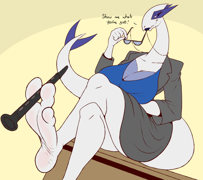 barefoot big_breasts breasts dialogue female foot_focus held_between_toes legendary_pok&eacute;mon looking_at_viewer lugia melody_altone nintendo pok&eacute;mon pok&eacute;mon_(species) video_games zp92