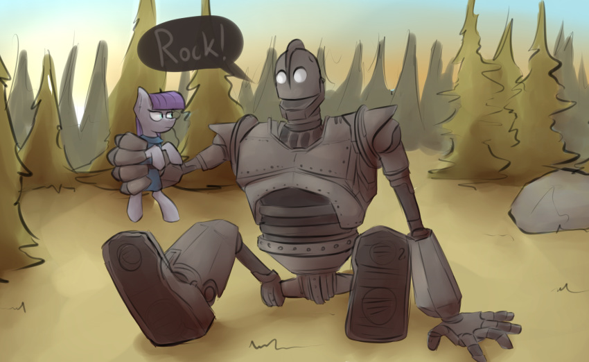 detailed_background dialogue digital_media_(artwork) duo earth_pony equine female feral forest friendship_is_magic horse iron_giant machine mammal marsminer maud_pie_(mlp) my_little_pony outside pony robot rock the_iron_giant tree