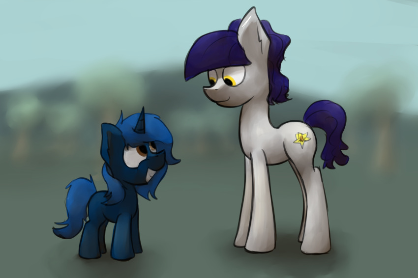 ambiguous_gender cub digital_media_(artwork) duo earth_pony equine fan_character feral fruity_blossom horn horse mammal marsminer mother my_little_pony outside parent park pony simple_background starlight_blossom unicorn young