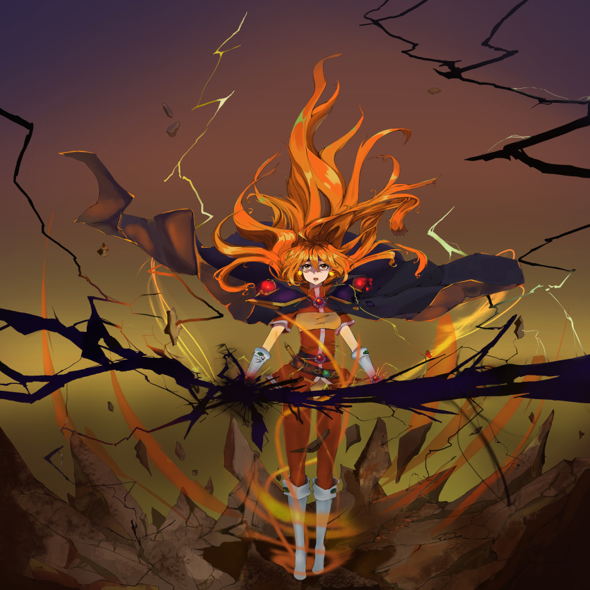 1girl artist_request boots cap female full_body gloves gradient_background jewelry lina_inverse long_hair magic orange_hair slayers solo sorcerer standing white_boots white_gloves
