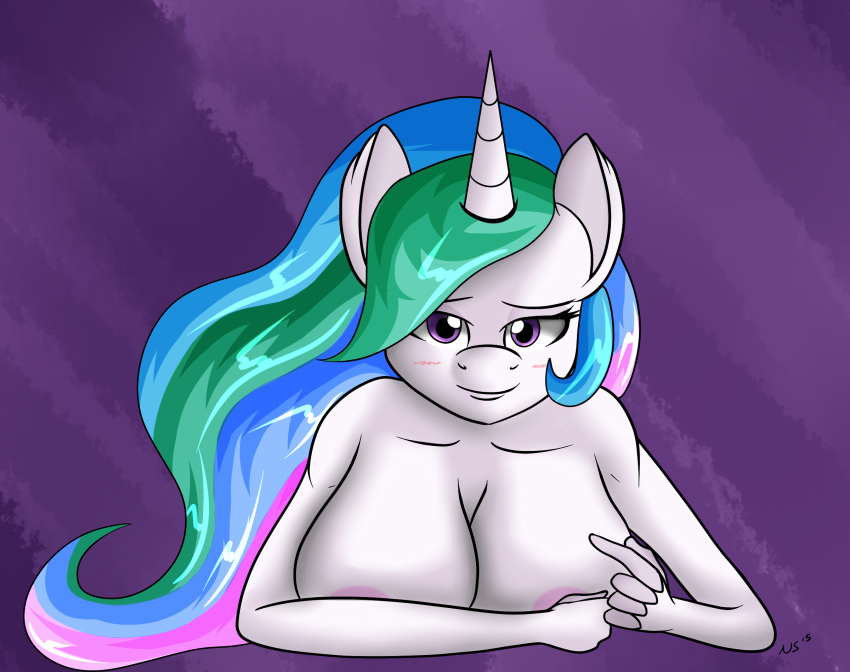 2015 anthro anthrofied big_breasts breasts cleavage clothed clothing equine female friendship_is_magic horn mammal my_little_pony novaspark nude princess_celestia_(mlp) solo unicorn