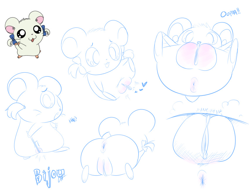 &lt;3 absurd_res anus bijou character_name english_text female feral grinding hamster hamtaro_(series) hi_res mammal masturbation ota_(artist) plump_labia pussy rodent simple_background sketch solo text white_background