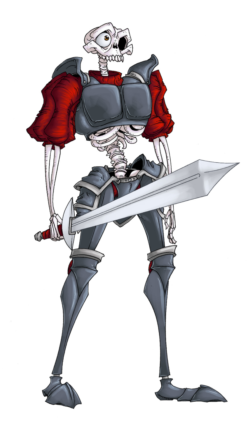 2010 animated_skeleton armor bone hi_res holding_object holding_weapon humanoid male medievil_(game) melee_weapon not_furry simple_background sir_daniel_fortesque skeleton solo sword undead weapon white_background wildragon