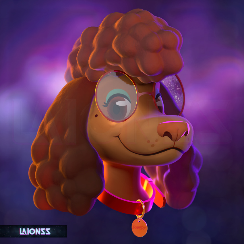 2017 3d_(artwork) anthro canine collar digital_media_(artwork) dog eyewear female glasses hair laionss looking_at_viewer mammal poodle simple_background smile solo