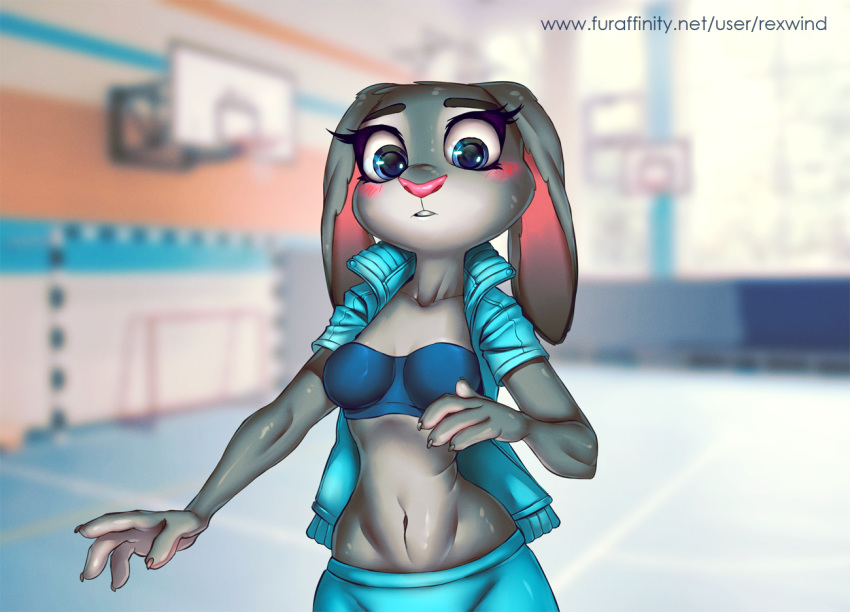 2017 anthro blush disney female judy_hopps lagomorph looking_at_viewer mammal rabbit rexwind solo strapless_bra wet zootopia