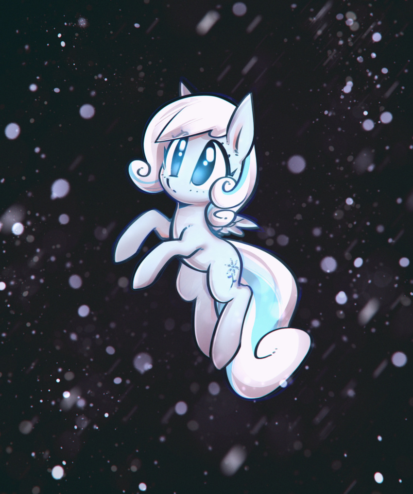 2018 blue_eyes cute cutie_mark dark equine eyelashes fan_character feathered_wings feathers female full-length_portrait hair makeup mammal mascara mirroredsea multicolored_hair my_little_pony pegasus portrait snow snowdrop_(character) snowing solo suspended_in_midair two_tone_hair white_hair wings