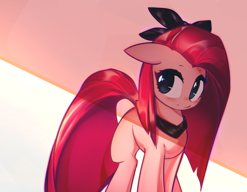 2017 blue_eyes blush bow earth_pony equine eyebrows eyelashes female friendship_is_magic hair horse jewelry long_hair makeup mammal mascara mirroredsea my_little_pony necklace pink_hair pinkamena_(mlp) pinkie_pie_(mlp) pony simple_background solo