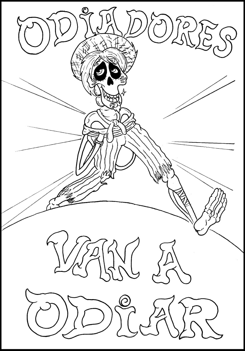 animated_skeleton bone coco_(pixar) grin hat hector_rivera humor skeleton skianous smile spanish_text text undead