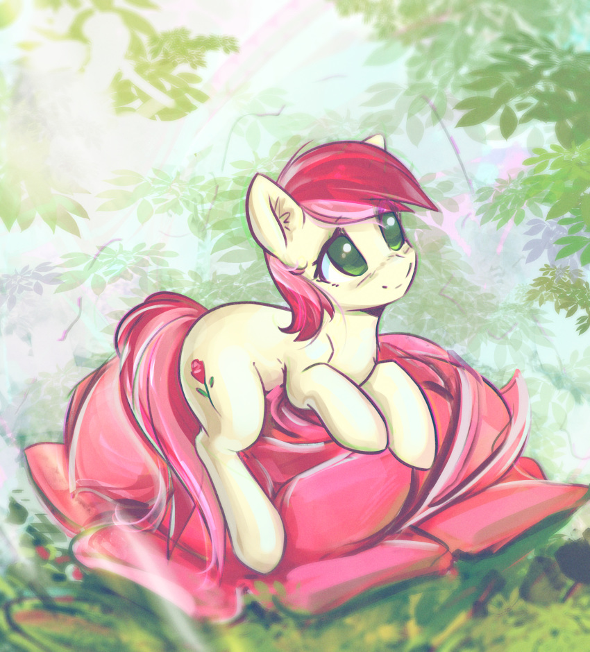 2017 cutie_mark earth_pony equine female feral flower friendship_is_magic grass green_eyes hair horse mammal mirroredsea my_little_pony outside plant pony red_hair rose_(mlp) smile solo