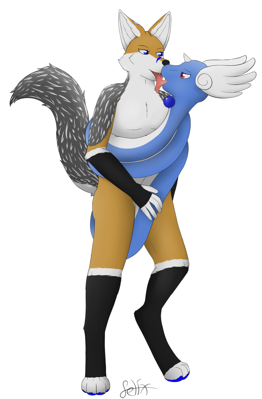 2018 4_toes 5_fingers anthro bestiality black_fur black_hair blue_eyes blue_fur blue_pads brown_fur brown_hair butt canine chest_tuft coiling digital_media_(artwork) digitigrade dragonair duo feathered_wings feathers feral french_kissing fur gloves_(marking) grey_fur hair head_wings hi_res interspecies jackal kissing looking_pleasured male mammal markings multicolored_fur nintendo nude open_mouth pawpads paws pok&eacute;mon pok&eacute;mon_(species) pok&eacute;philia purple_eyes reptile saliva scalie selix selixjackal sex simple_background size_difference smile snake tan_fur toes tongue tongue_out tuft video_games wet white_fur wings wrapped_up